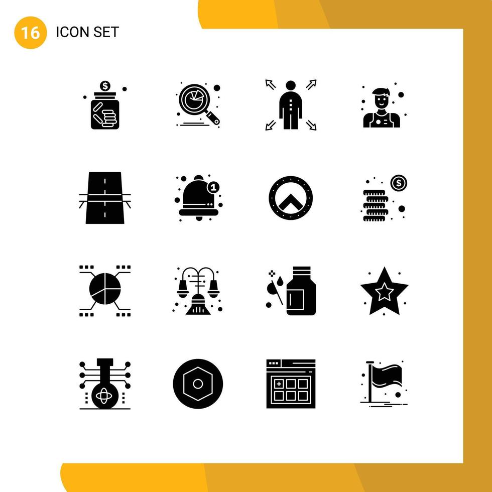 Pack of 16 creative Solid Glyphs of construction waiter graph man opportunity Editable Vector Design Elements