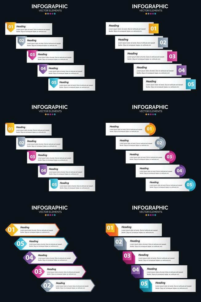 Vector 6 Infographics Pack Presentation slide template 5 Steps cycle diagrams and timelines