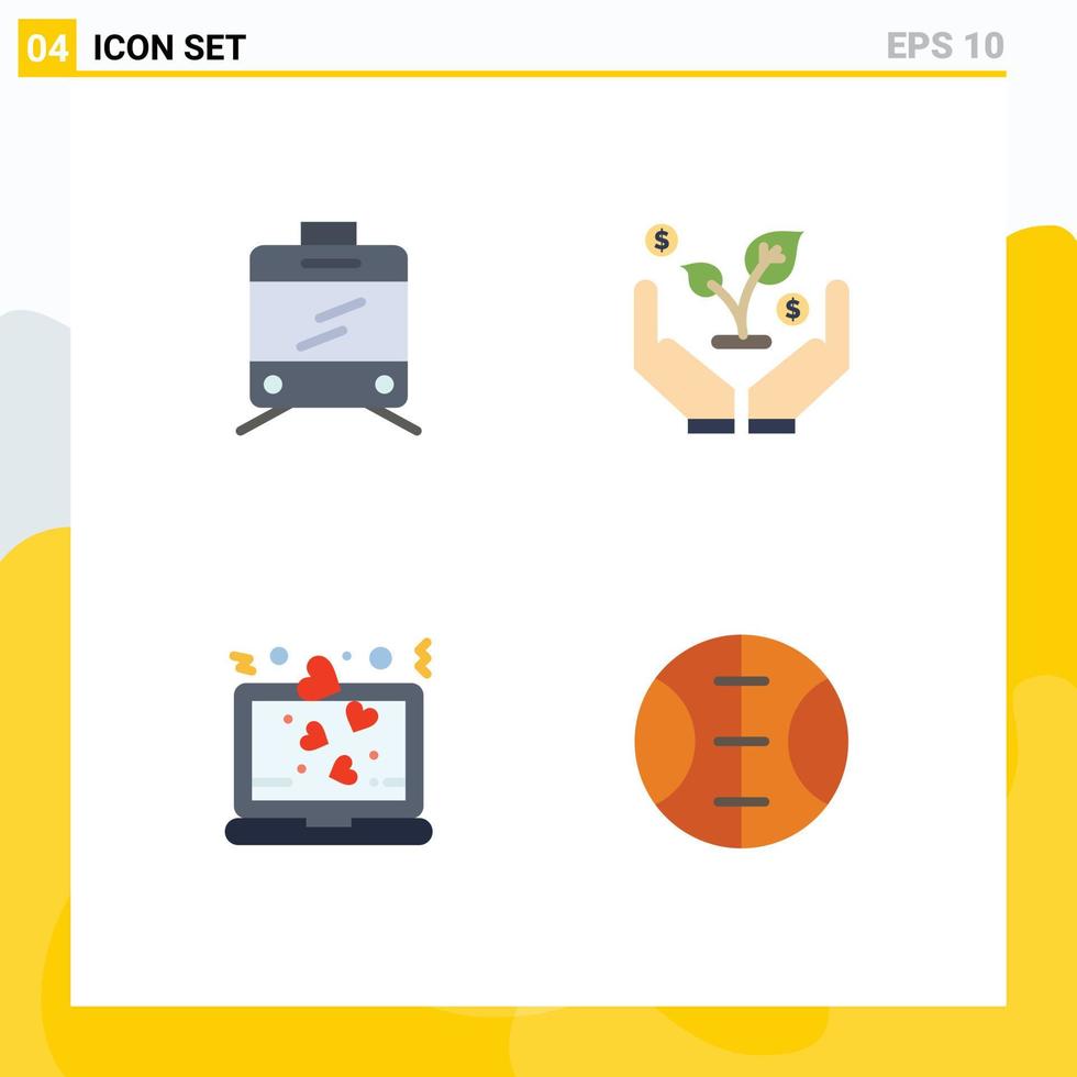 Set of 4 Modern UI Icons Symbols Signs for tramway baseball invest laptop 5 Editable Vector Design Elements