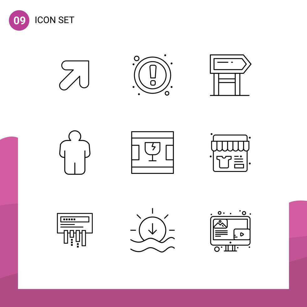 símbolos de iconos universales grupo de 9 contornos modernos de formas tablero de entrega persona rota elementos de diseño vectorial editables vector