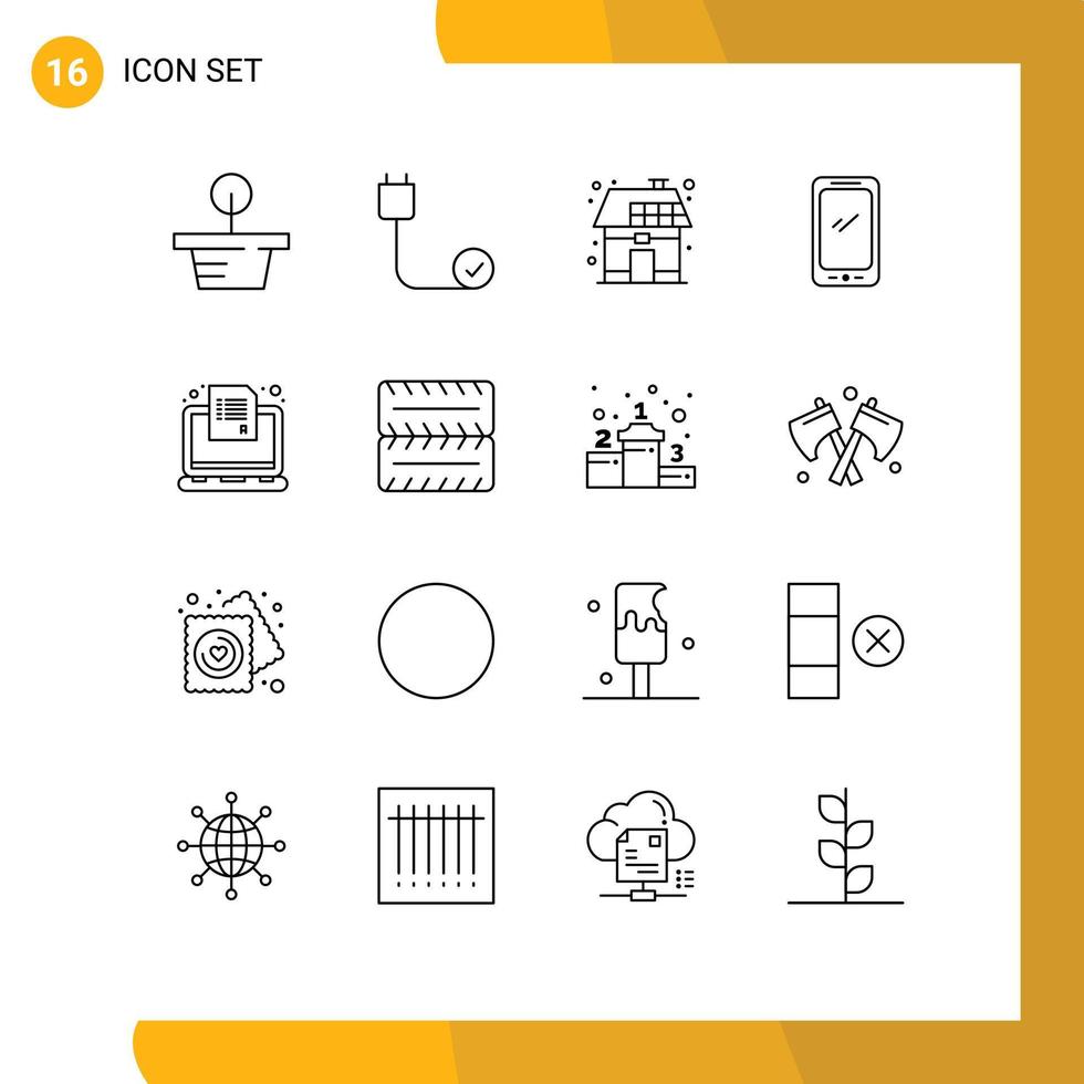 16 User Interface Outline Pack of modern Signs and Symbols of iphone mobile eco smart phone solar Editable Vector Design Elements