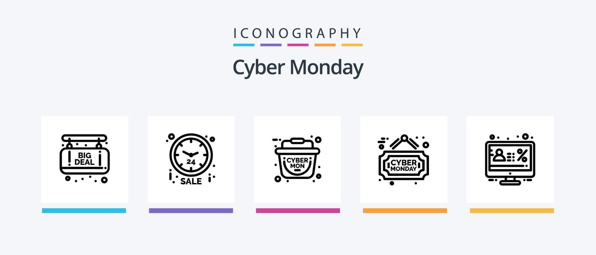 Cyber Monday Line 5 Icon Pack Including offer. sale. sign board. board. timer. Creative Icons Design vector