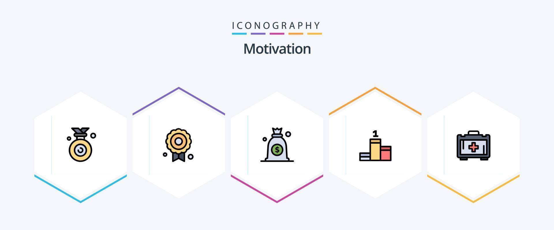 Motivation 25 FilledLine icon pack including . motivation. money. health bag. achievement vector