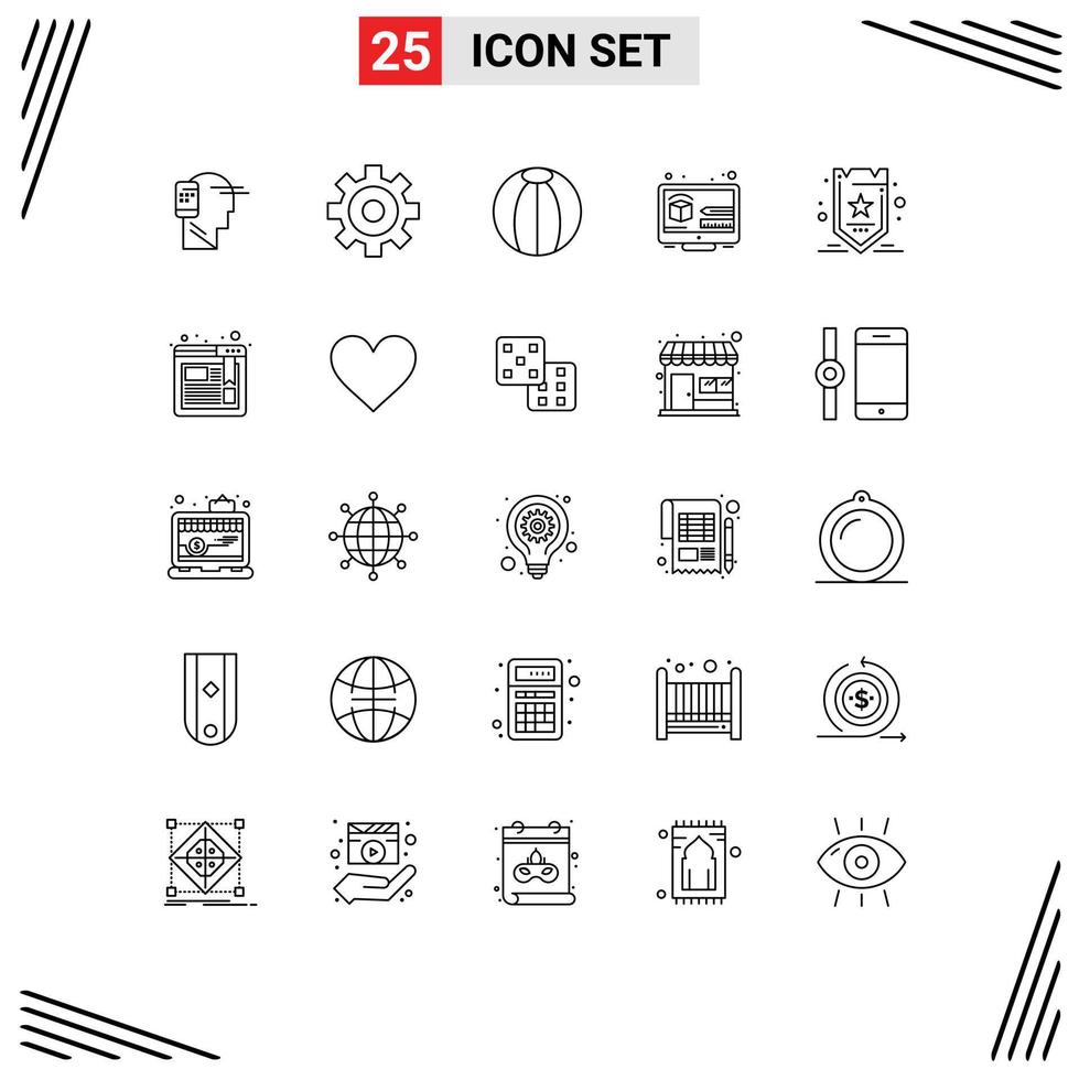 Set of 25 Modern UI Icons Symbols Signs for tag optimization beach ball marketing digital Editable Vector Design Elements