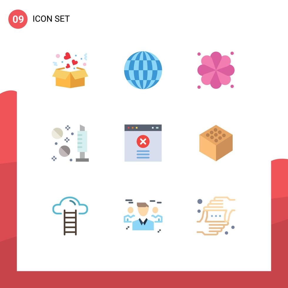 9 Universal Flat Color Signs Symbols of cube blocked spa block medicine Editable Vector Design Elements
