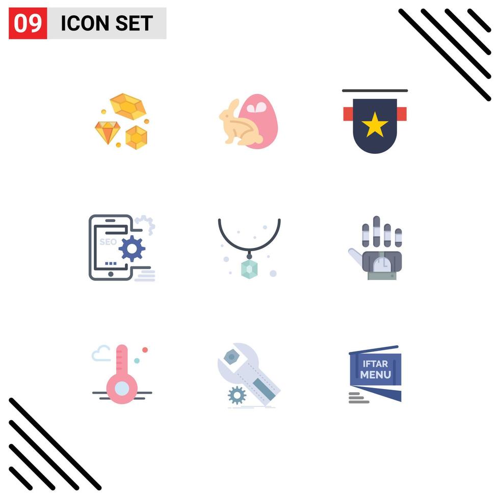 Set of 9 Modern UI Icons Symbols Signs for configuration optimize badge mobile stamp Editable Vector Design Elements