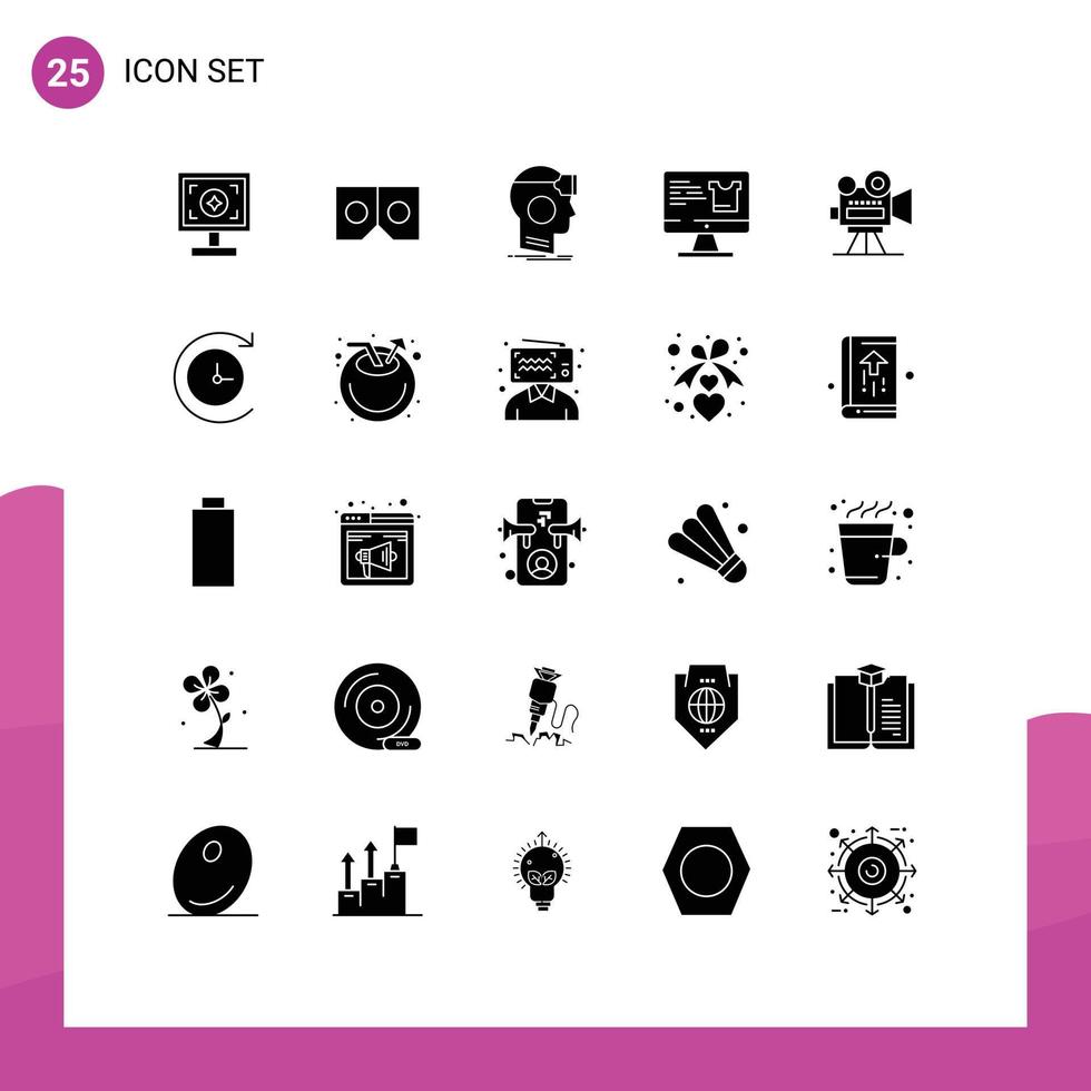 25 Solid Glyph concept for Websites Mobile and Apps film camera shopping googles monitor computer Editable Vector Design Elements