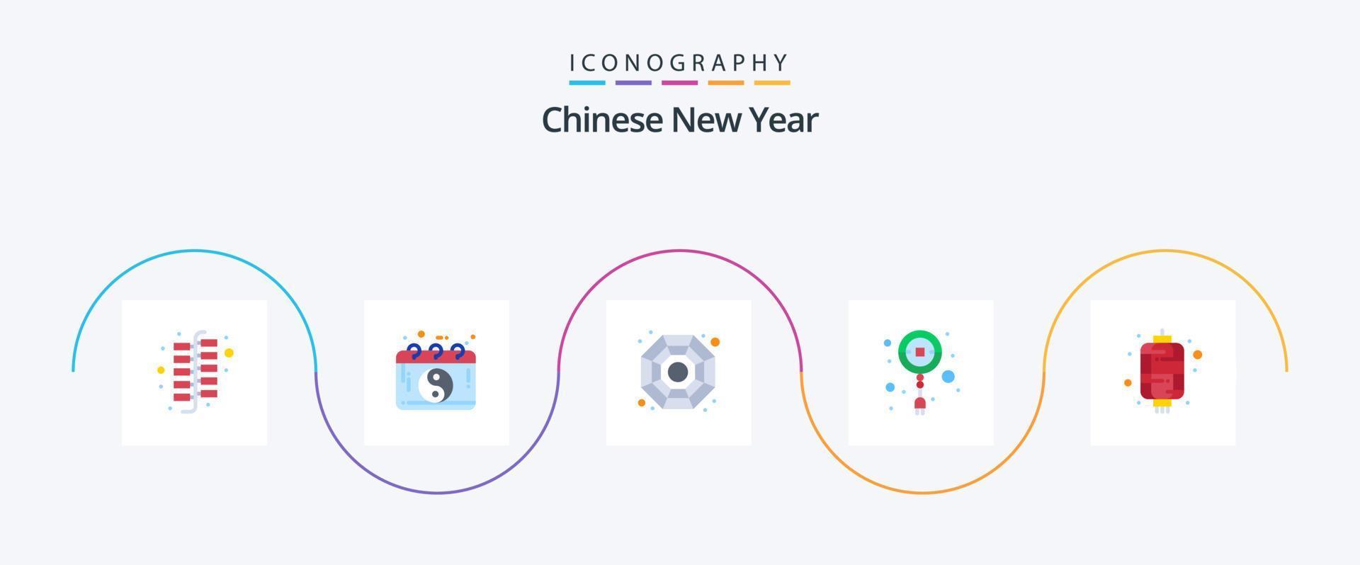 Chinese New Year Flat 5 Icon Pack Including year. lantern. chinese. chinese. new year vector