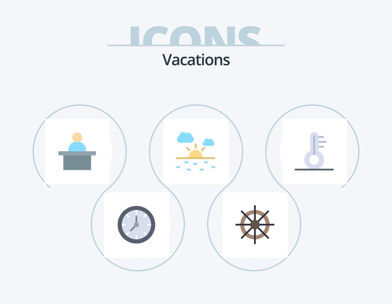 paquete de iconos planos de vacaciones 5 diseño de iconos. . termómetro. podio. la temperatura. cálido vector