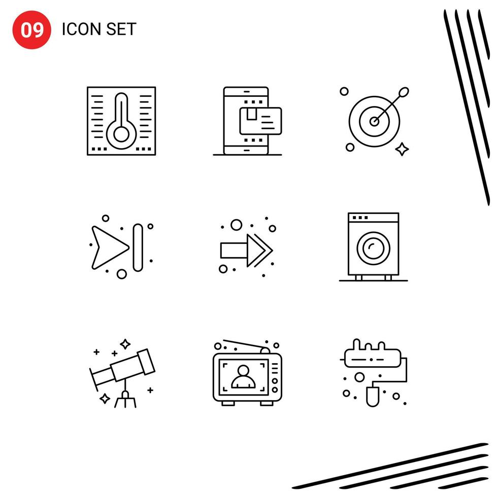 Editable Vector Line Pack of 9 Simple Outlines of devices back target arrow forward Editable Vector Design Elements