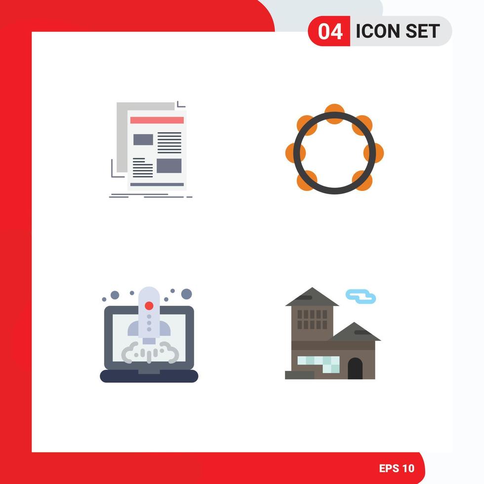 4 Creative Icons Modern Signs and Symbols of news tambourine media instrument launching Editable Vector Design Elements