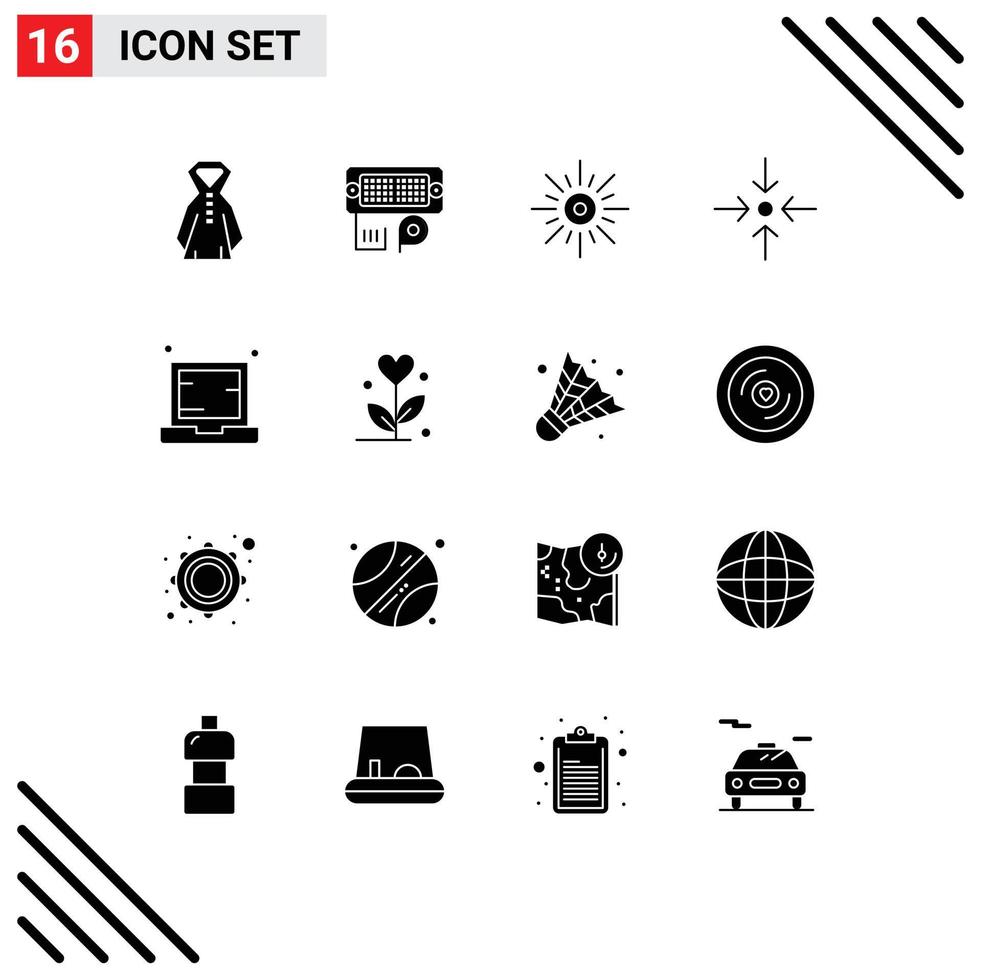 Modern Set of 16 Solid Glyphs and symbols such as electronic computer light scale arrow Editable Vector Design Elements