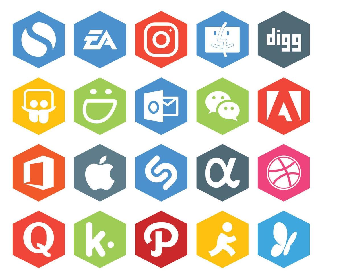 paquete de 20 íconos de redes sociales que incluye dribbble shazam smugmug apple adobe vector