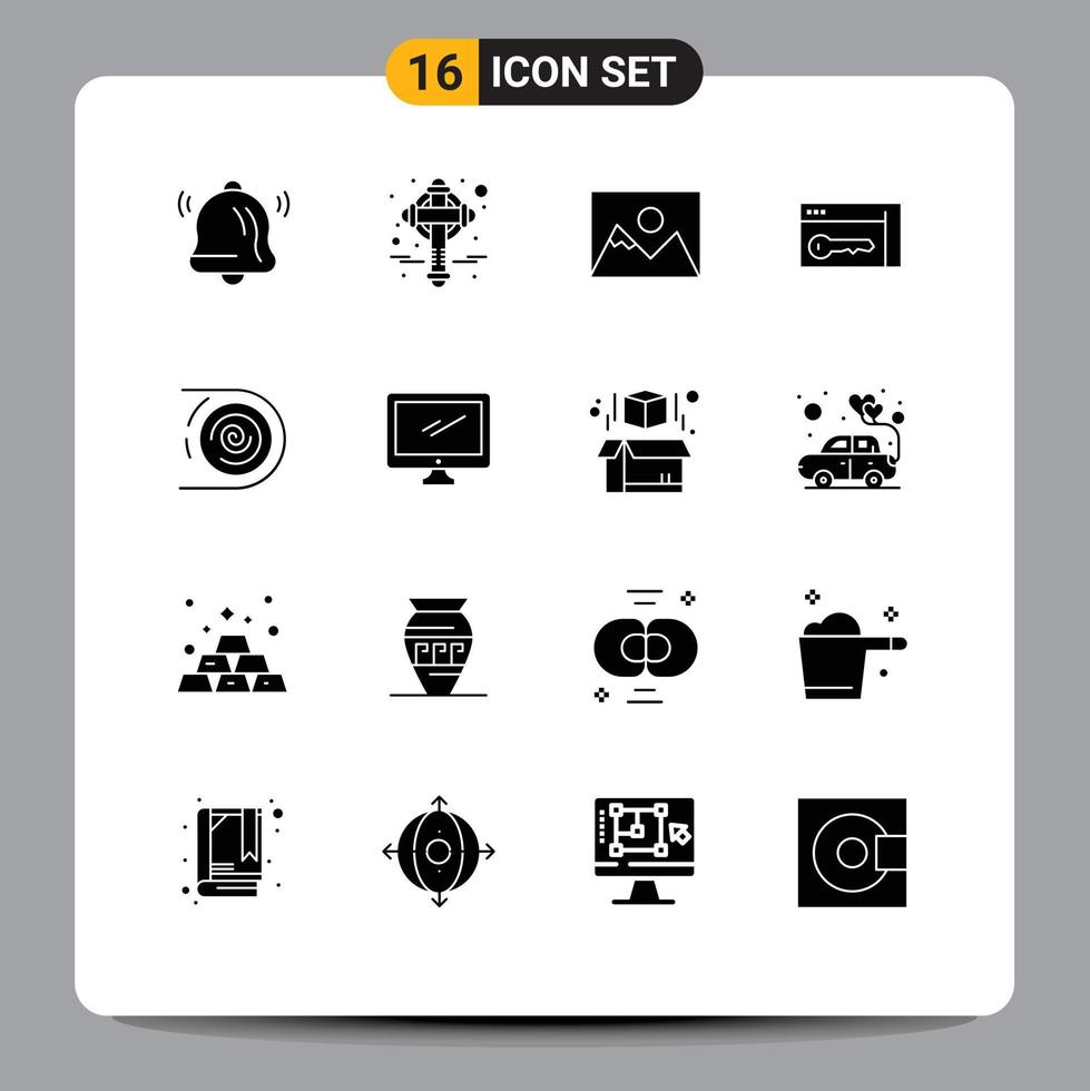 Solid Glyph Pack of 16 Universal Symbols of cycle abstract photo room security Editable Vector Design Elements