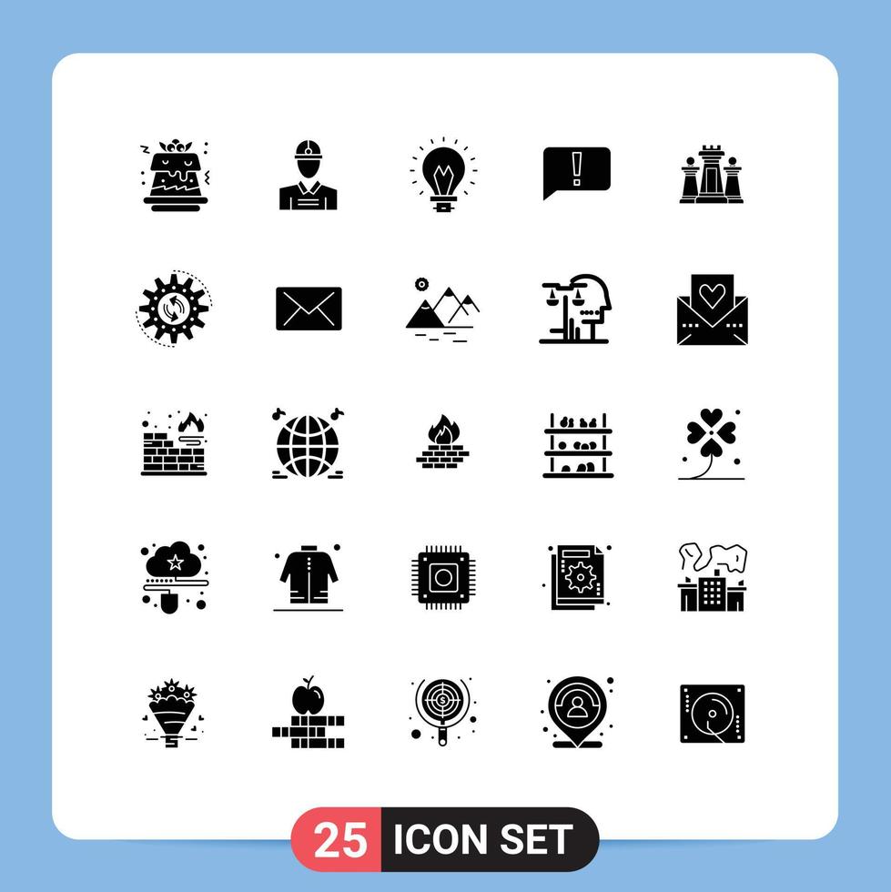 Group of 25 Modern Solid Glyphs Set for strategy chess creative ui error Editable Vector Design Elements