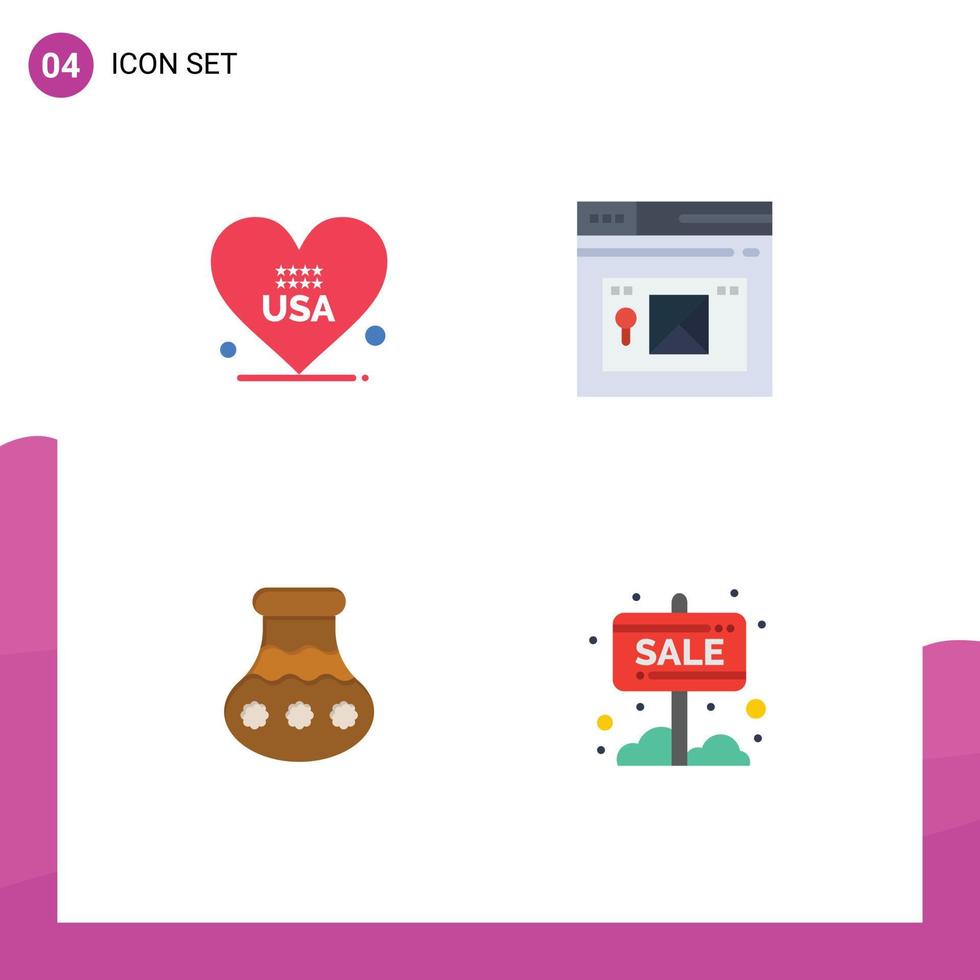 4 iconos planos universales signos símbolos de corazón arena usa web pongal elementos de diseño vectorial editables vector