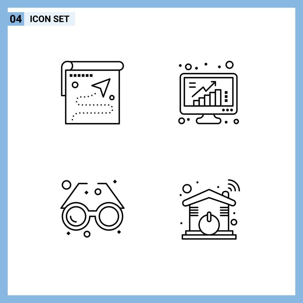 Set of 4 Modern UI Icons Symbols Signs for map data destination bars beach Editable Vector Design Elements