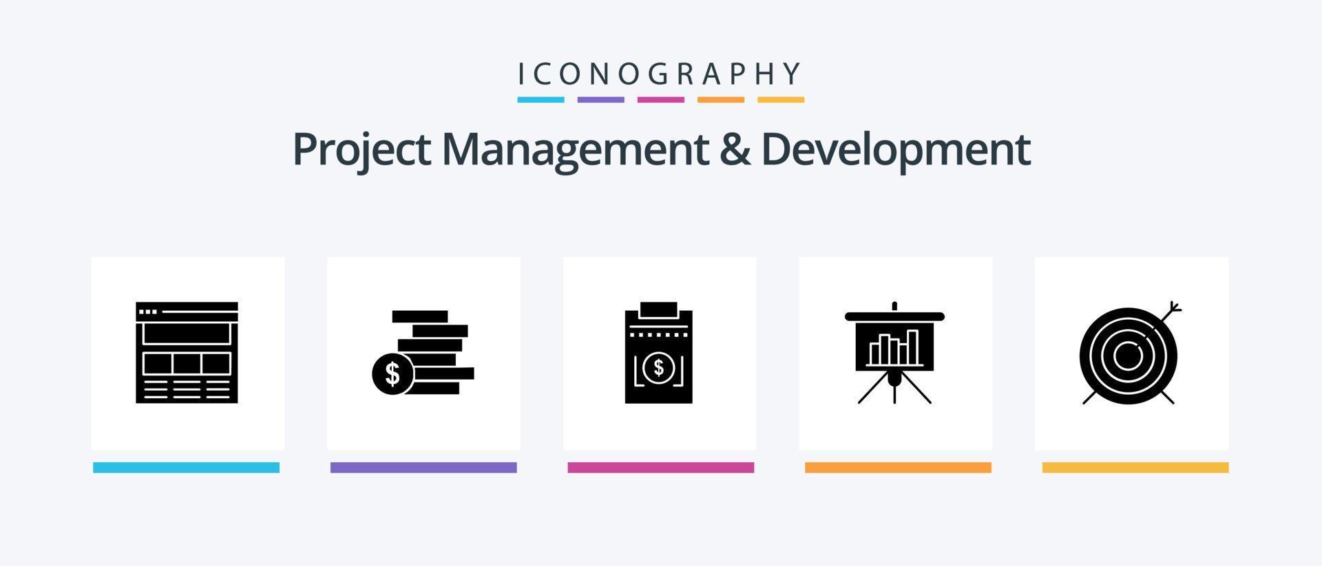 paquete de iconos de glifo 5 de gestión y desarrollo de proyectos que incluye destino. PowerPoint. dinero. pizarra. dinero. diseño de iconos creativos vector