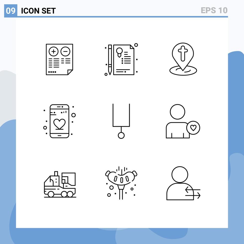 Set of 9 Modern UI Icons Symbols Signs for music phone seal dating pin Editable Vector Design Elements