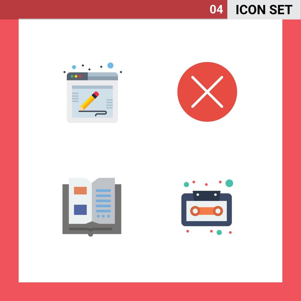 Group of 4 Flat Icons Signs and Symbols for blog book web dollar knowledge Editable Vector Design Elements