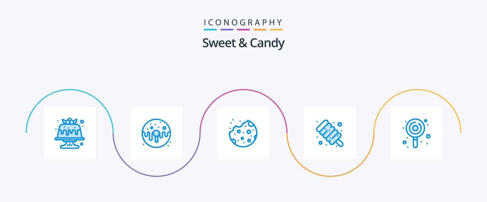 Sweet And Candy Blue 5 Icon Pack Including candy. marshmallow. food. food. dessert vector