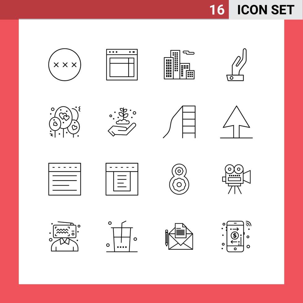 Group of 16 Outlines Signs and Symbols for love balloon website share alms Editable Vector Design Elements