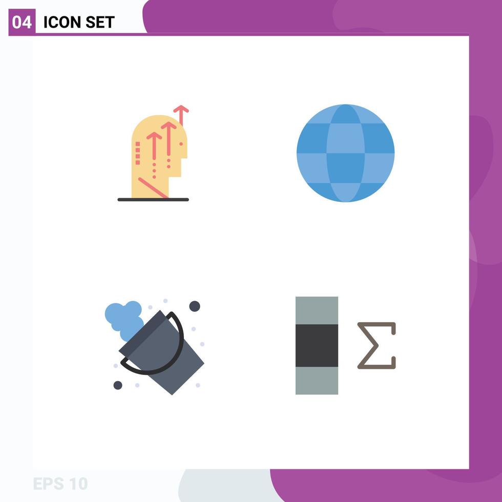 Group of 4 Flat Icons Signs and Symbols for emotional bucket intelligence education firefighter Editable Vector Design Elements