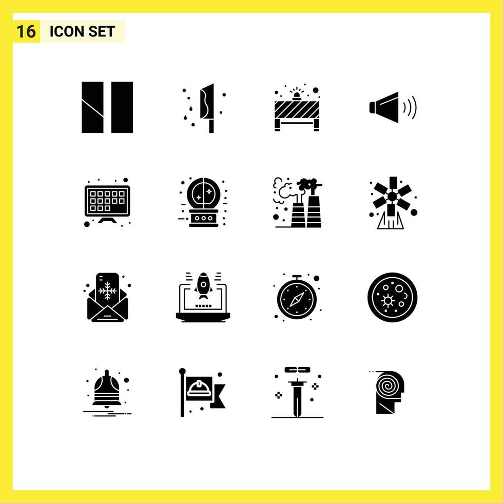 16 Universal Solid Glyph Signs Symbols of internet volume murder speaker red light Editable Vector Design Elements