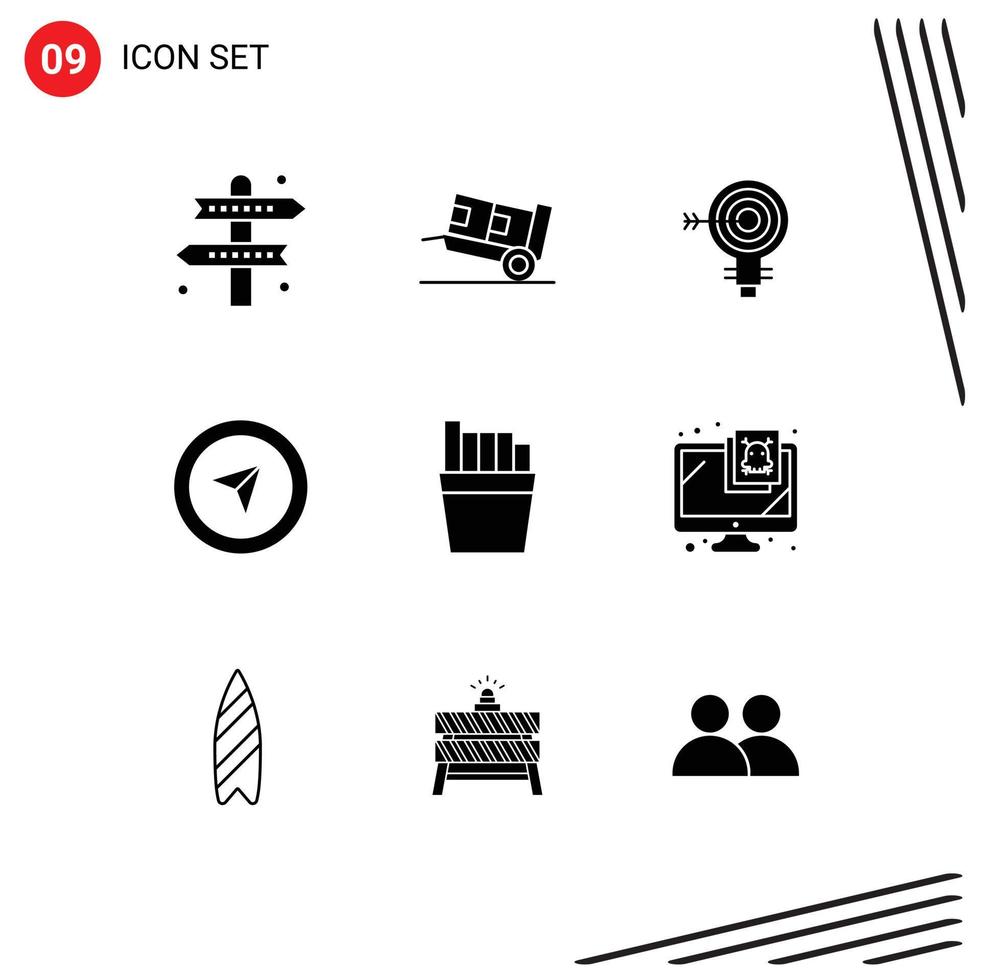 Pack of 9 creative Solid Glyphs of pointer cursor shipping idea solution Editable Vector Design Elements