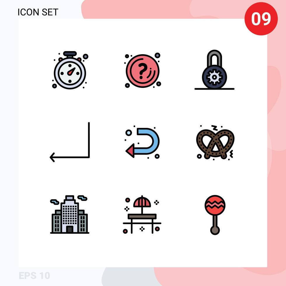 Mobile Interface Filledline Flat Color Set of 9 Pictograms of left sign control arrow back Editable Vector Design Elements