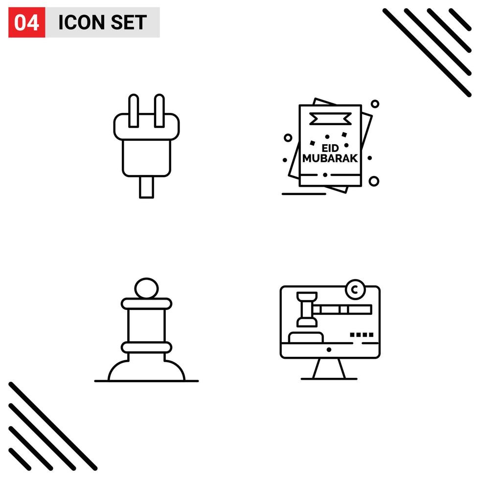 paquete de 4 signos y símbolos de colores planos de línea de llenado modernos para medios de impresión web como página de carga invitación eléctrica elementos de diseño vectorial editables de ajedrez vector