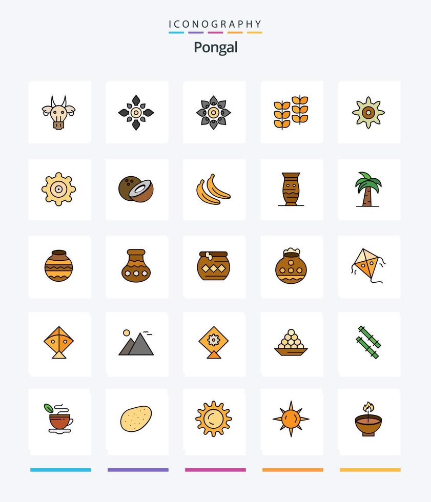 Creative Pongal 25 Line FIlled icon pack  Such As coconut. setting. diwali. growth. leafe vector