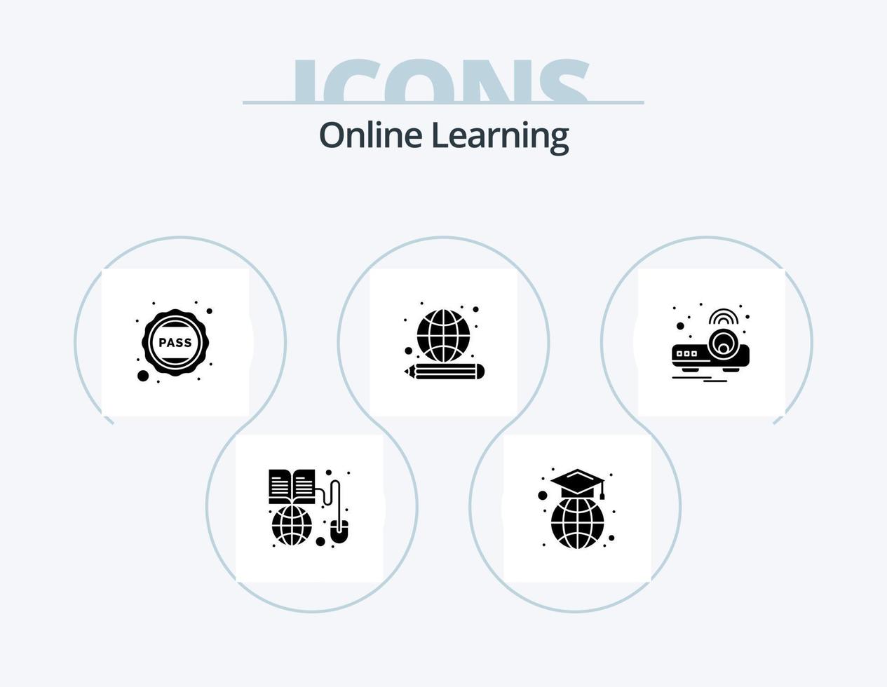 paquete de iconos de glifo de aprendizaje en línea 5 diseño de iconos. conocimiento. educación. globo. artículo. Universidad vector