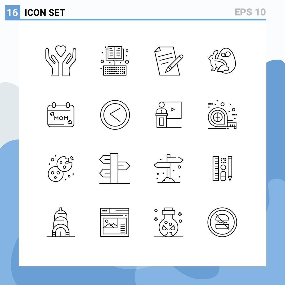 Universal Icon Symbols Group of 16 Modern Outlines of day rabbit file easter egg Editable Vector Design Elements