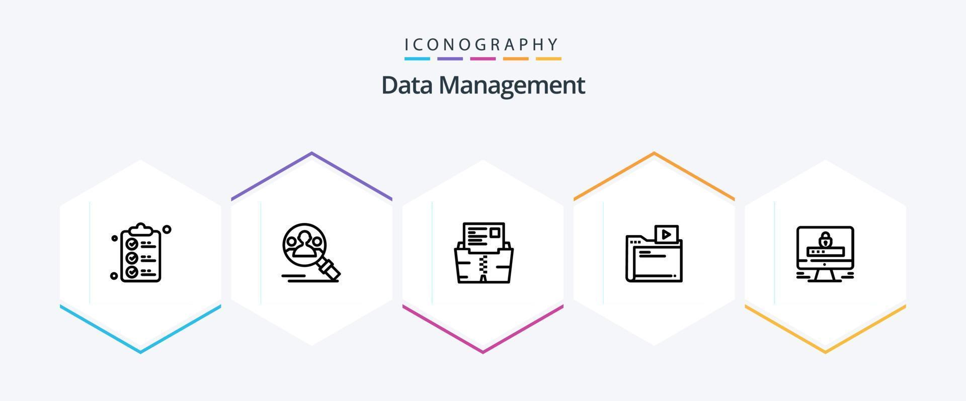 Data Management 25 Line icon pack including folder . folder. search . file . data vector