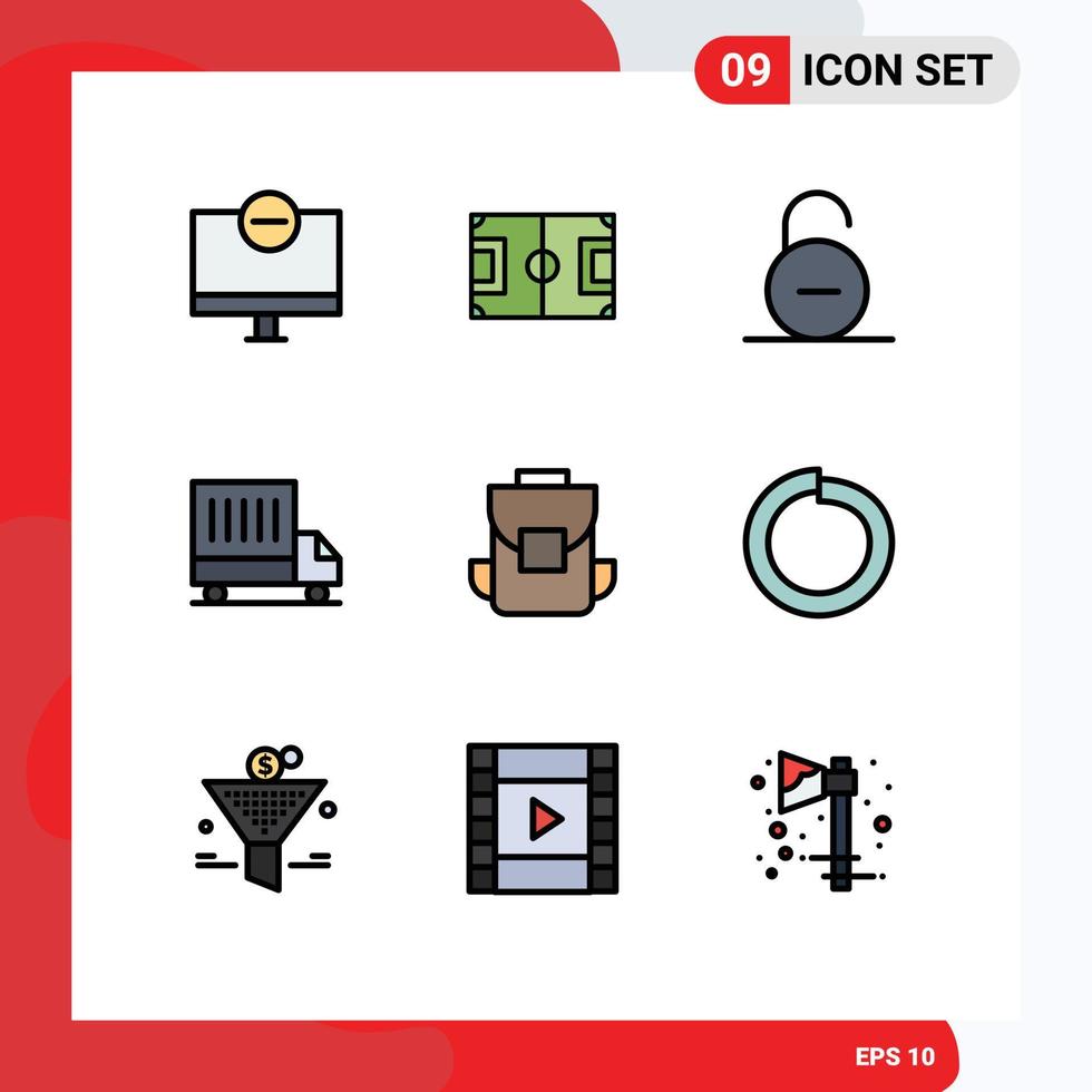 conjunto de 9 iconos modernos de la interfaz de usuario signos de símbolos para elementos de diseño de vectores editables de seguridad de paso de entrega de furgonetas
