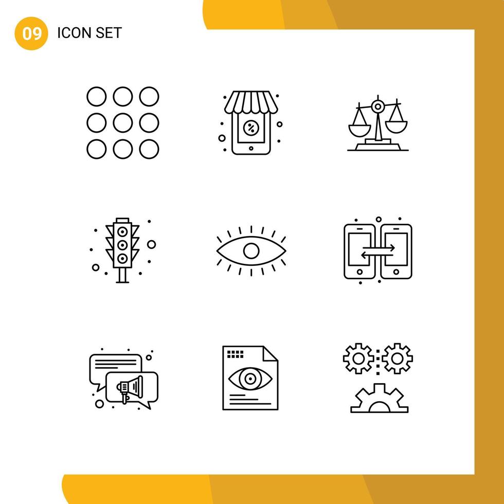 9 Universal Outlines Set for Web and Mobile Applications traffic signal traffic judge signal scale Editable Vector Design Elements