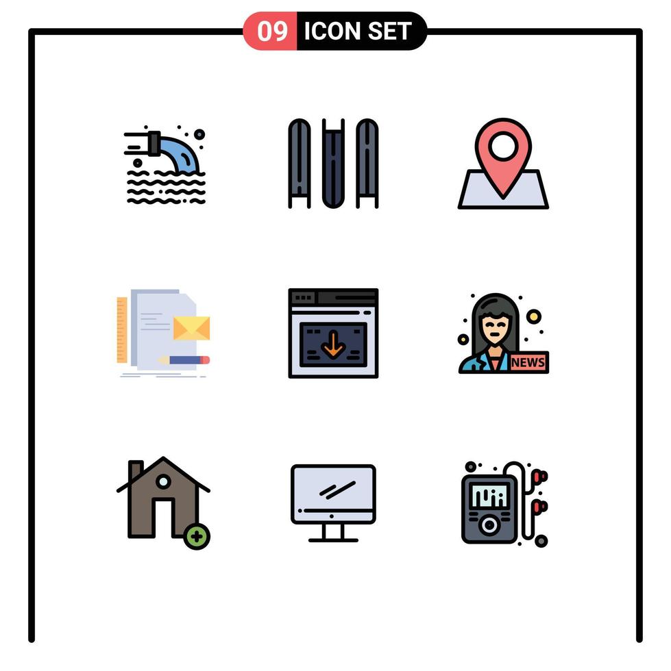 Filledline Flat Color Pack of 9 Universal Symbols of web internet pointer presentation identity Editable Vector Design Elements