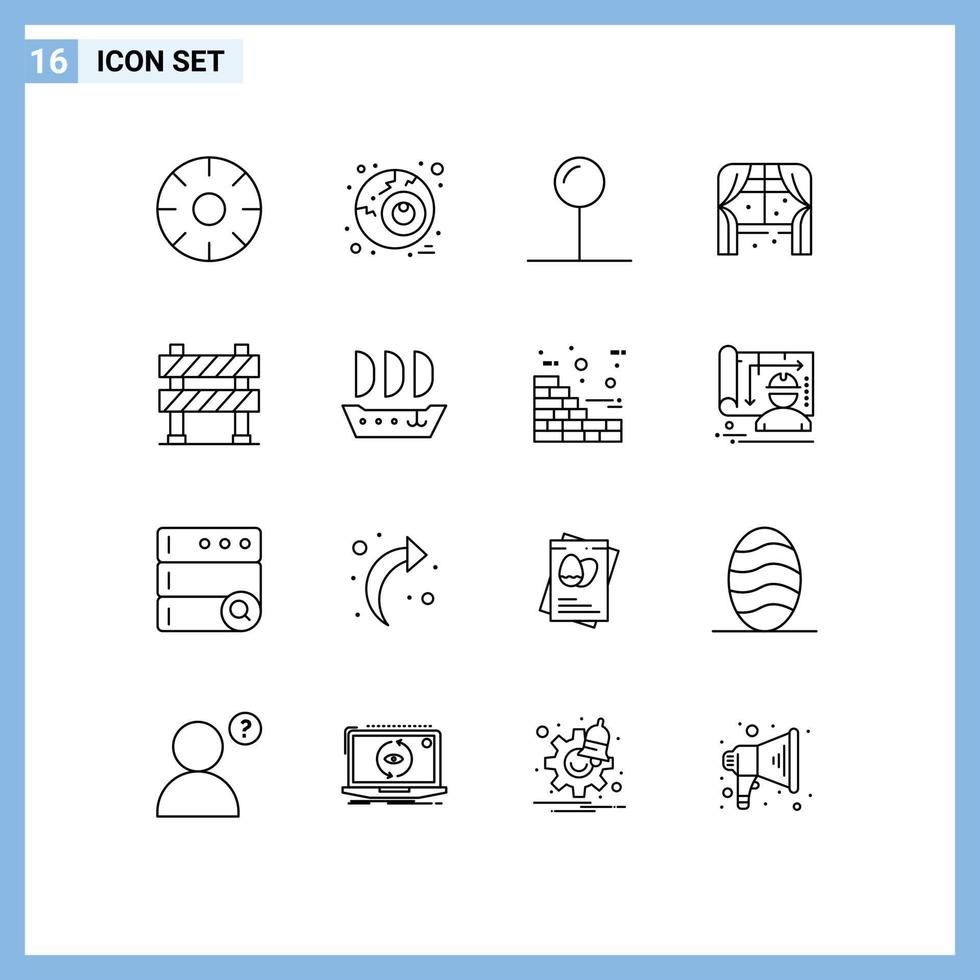 Modern Set of 16 Outlines and symbols such as construction barrier barrier coordinate window home Editable Vector Design Elements