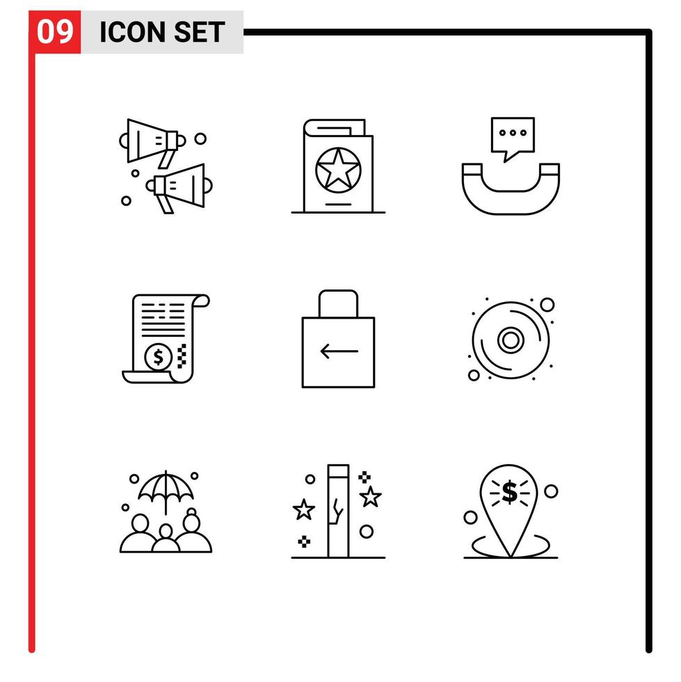 9 Outline concept for Websites Mobile and Apps lock pad arrow message finance attachment Editable Vector Design Elements
