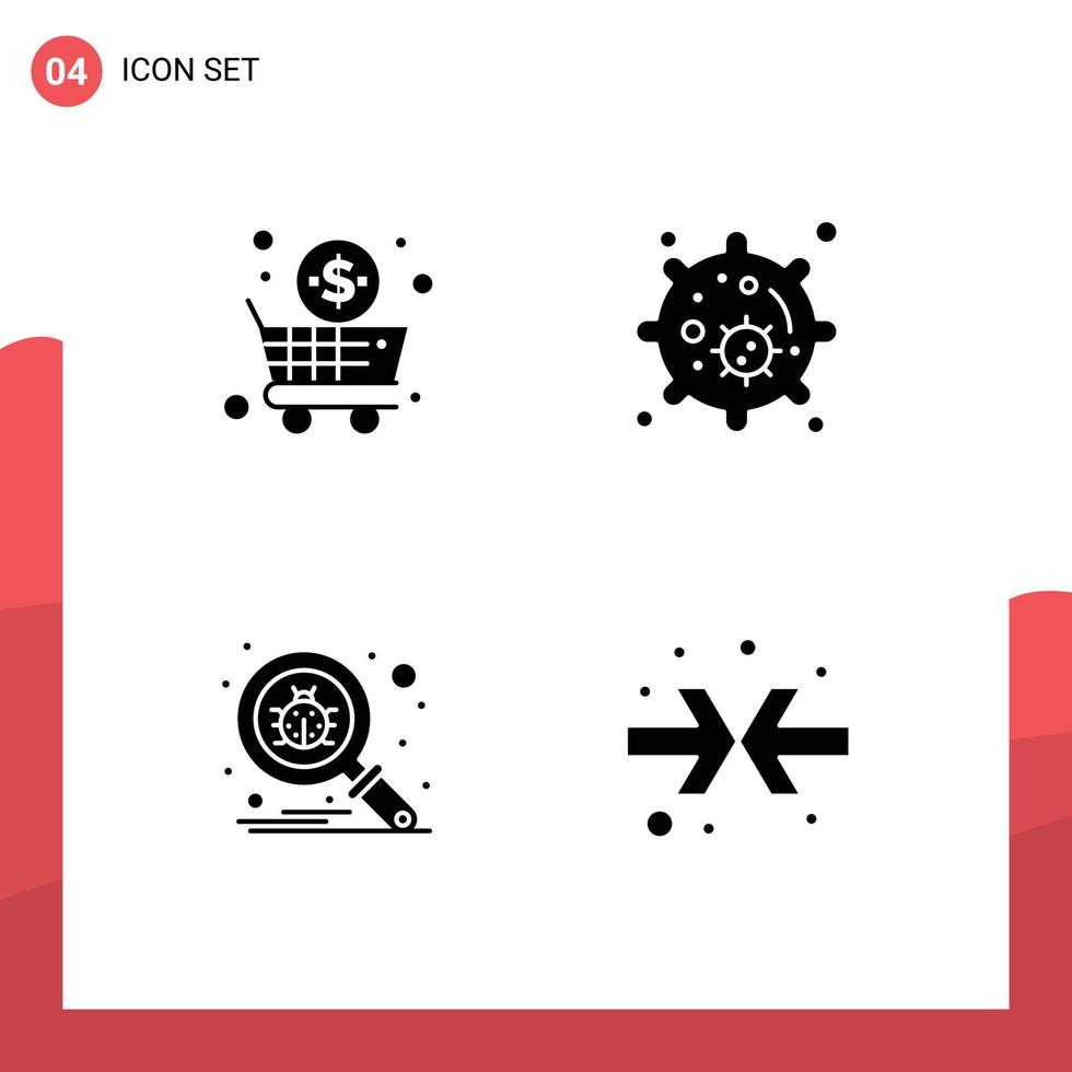 Pack of 4 Modern Solid Glyphs Signs and Symbols for Web Print Media such as business search shopping nucleus arrow Editable Vector Design Elements
