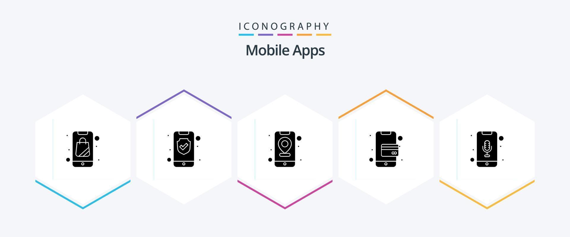 Mobile Apps 25 Glyph icon pack including audio recognition. mobile. app. card. map vector