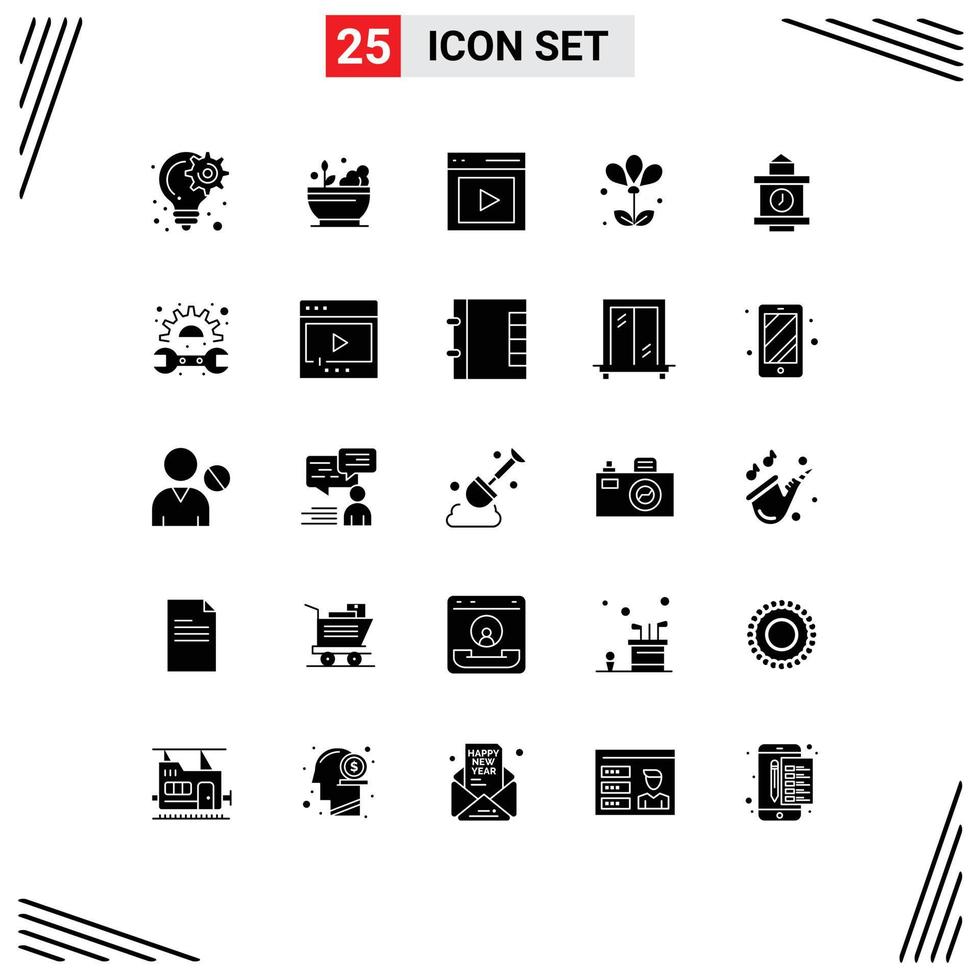 Pictogram Set of 25 Simple Solid Glyphs of spring floral soup flower user Editable Vector Design Elements