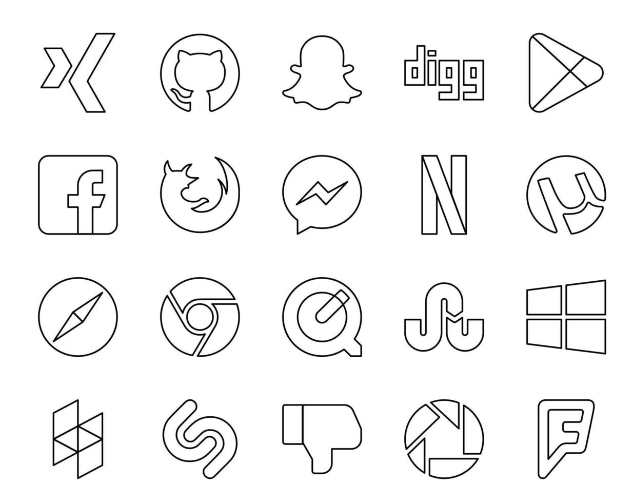 20 Social Media Icon Pack Including windows quicktime browser chrome safari vector