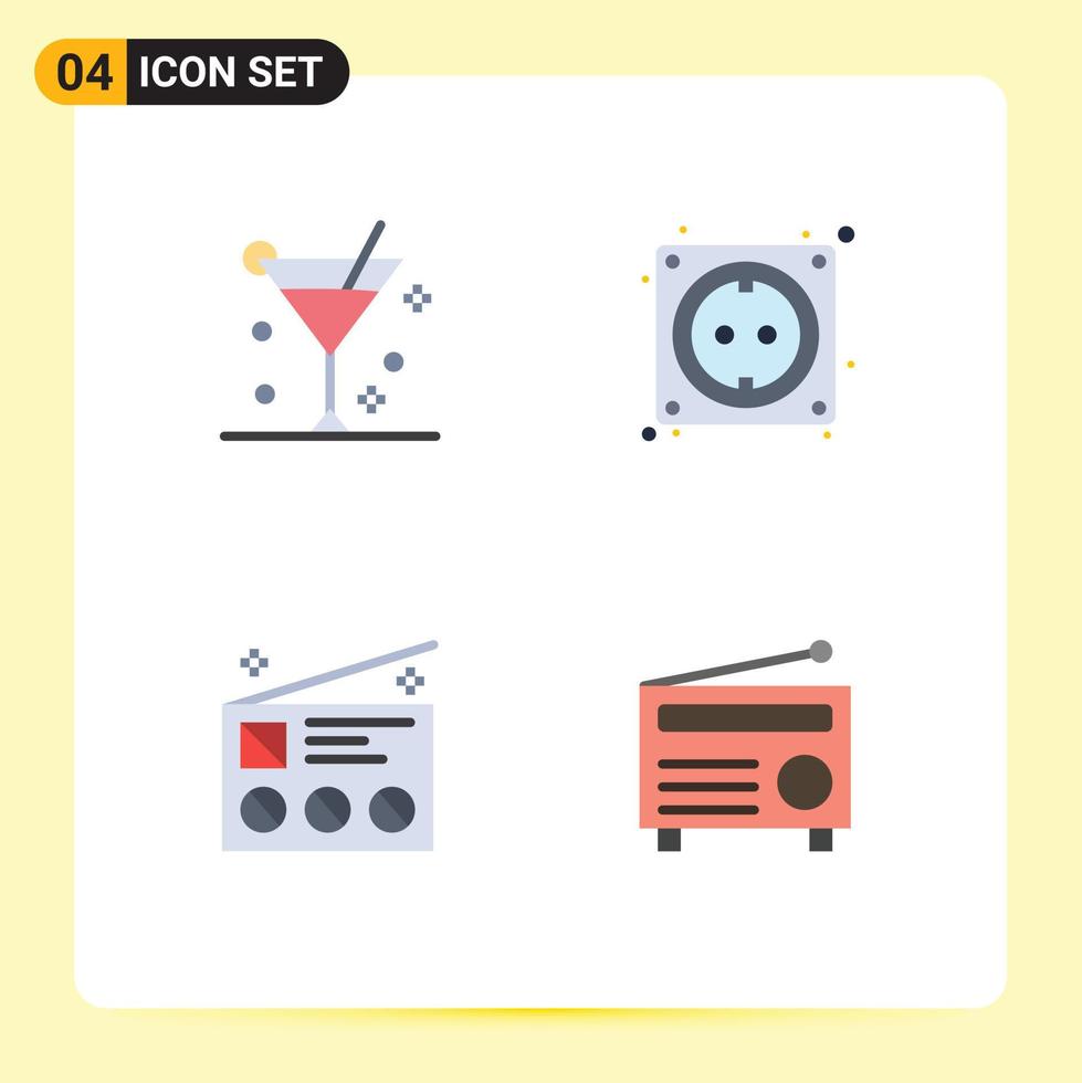 Pack of 4 creative Flat Icons of alcohol communication summer hardware news Editable Vector Design Elements