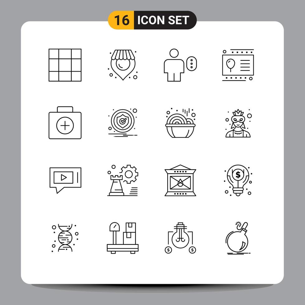 Pack of 16 creative Outlines of suitcase first aid human briefcase kid Editable Vector Design Elements