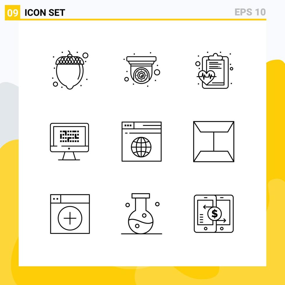 9 paquete de esquema de interfaz de usuario de signos y símbolos modernos de información de Internet datos de cifrado de salud elementos de diseño vectorial editables vector