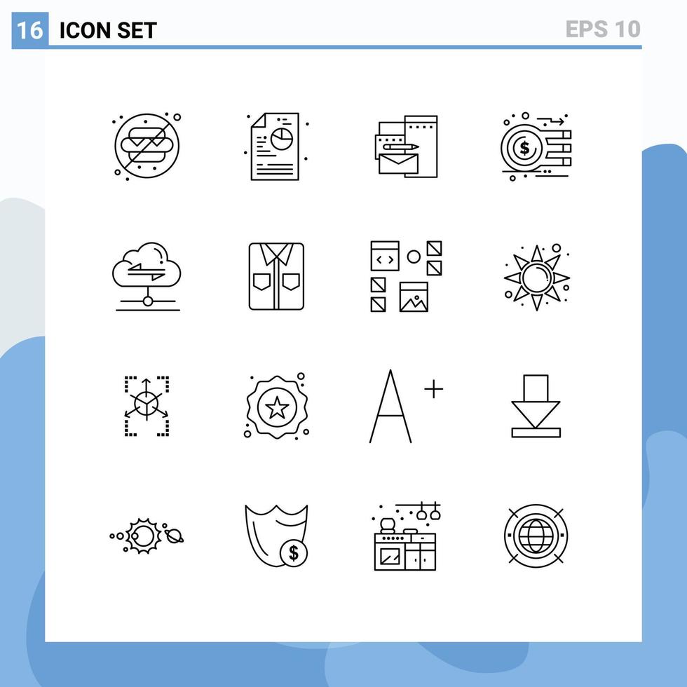 paquete de esquema de 16 símbolos universales de gráficos de marca de dinero en la nube elementos de diseño vectorial editables de moneda vector