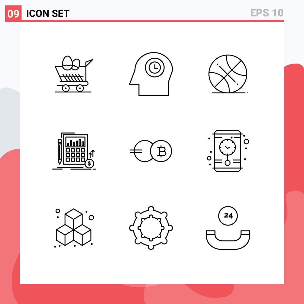 9 Outline concept for Websites Mobile and Apps coin market ball investment data Editable Vector Design Elements