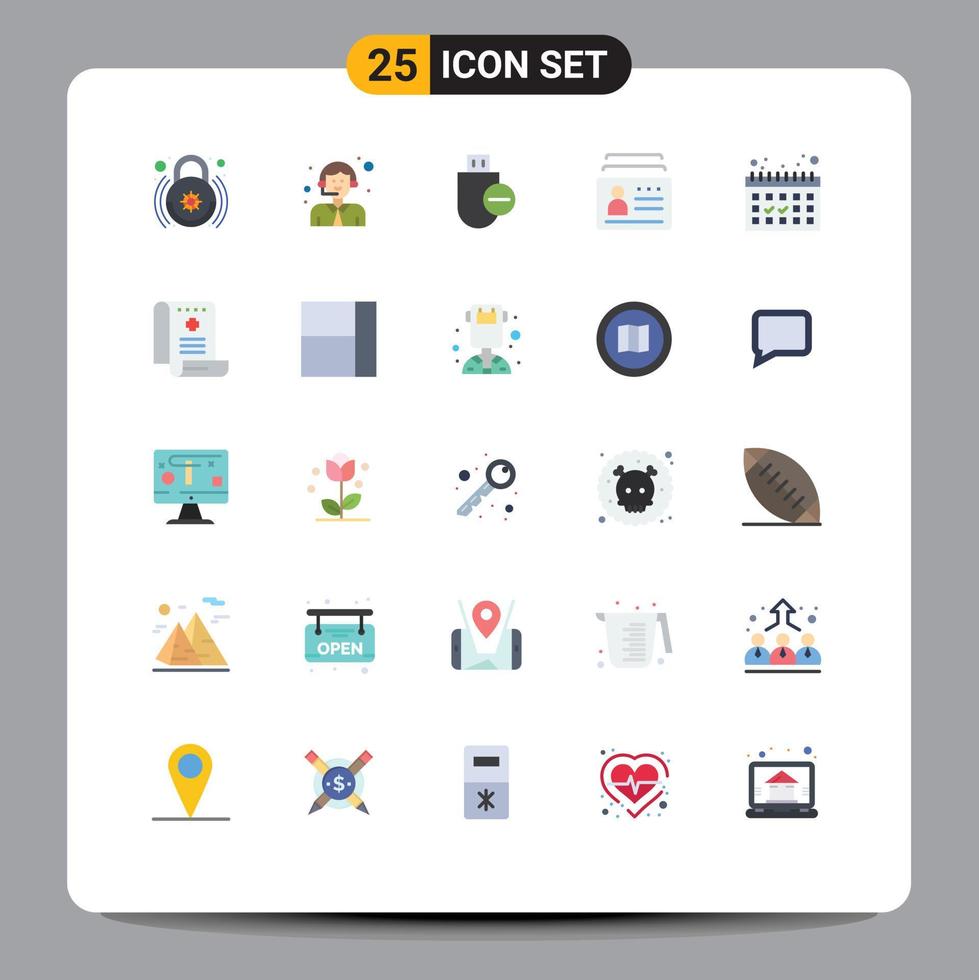 Editable Vector Line Pack of 25 Simple Flat Colors of identification document computers card stick Editable Vector Design Elements